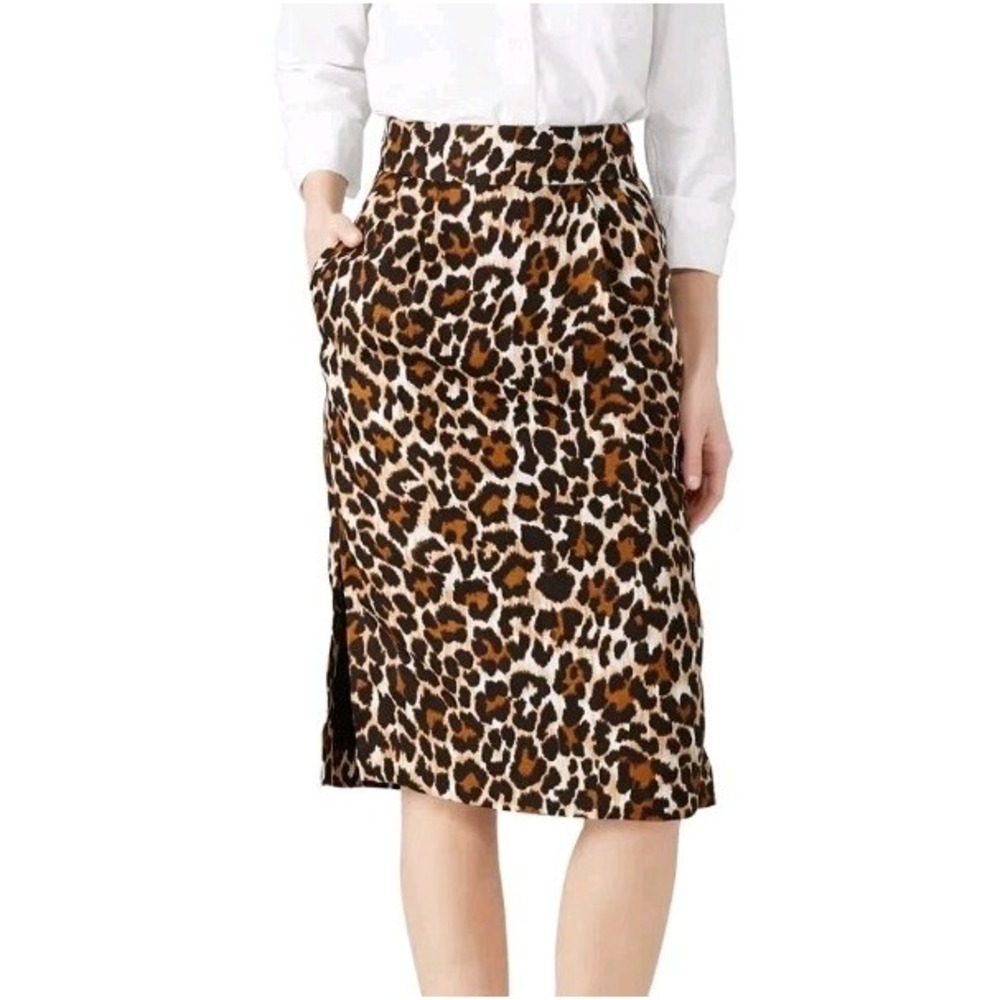 J.CREW Leopard Print Lined Linen Blend Classic Midi Pencil Skirt Size 2 $128